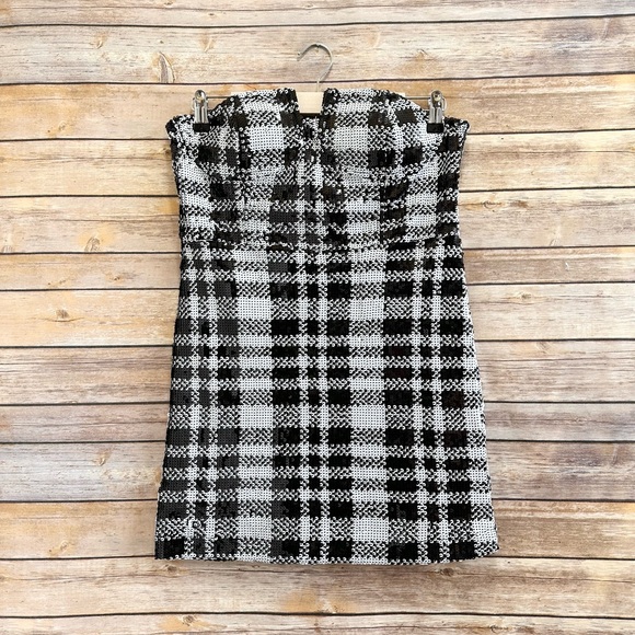 Steve Madden Reta Black White Sequin Embellished Strapless Mini Dress Size 2 NWT - Picture 2 of 6